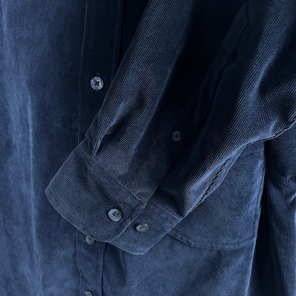 Vintage‎ 90s Corduroy Shirt Men's Medium Dark Blue Basic Options Long Sleeve - Picture 4 of 8